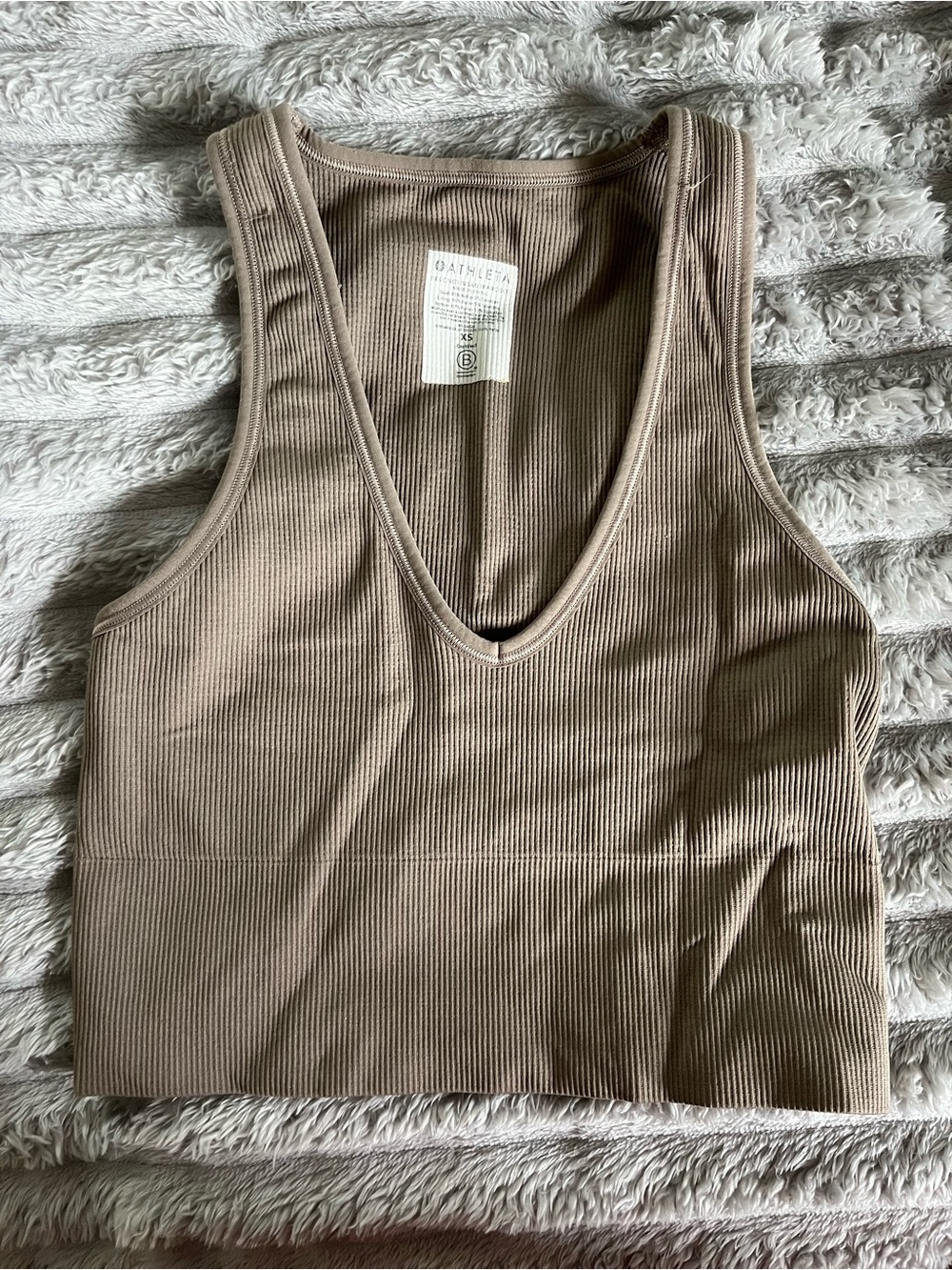 Athleta Ribbed V-Neck Crop Tank Top - Taupe